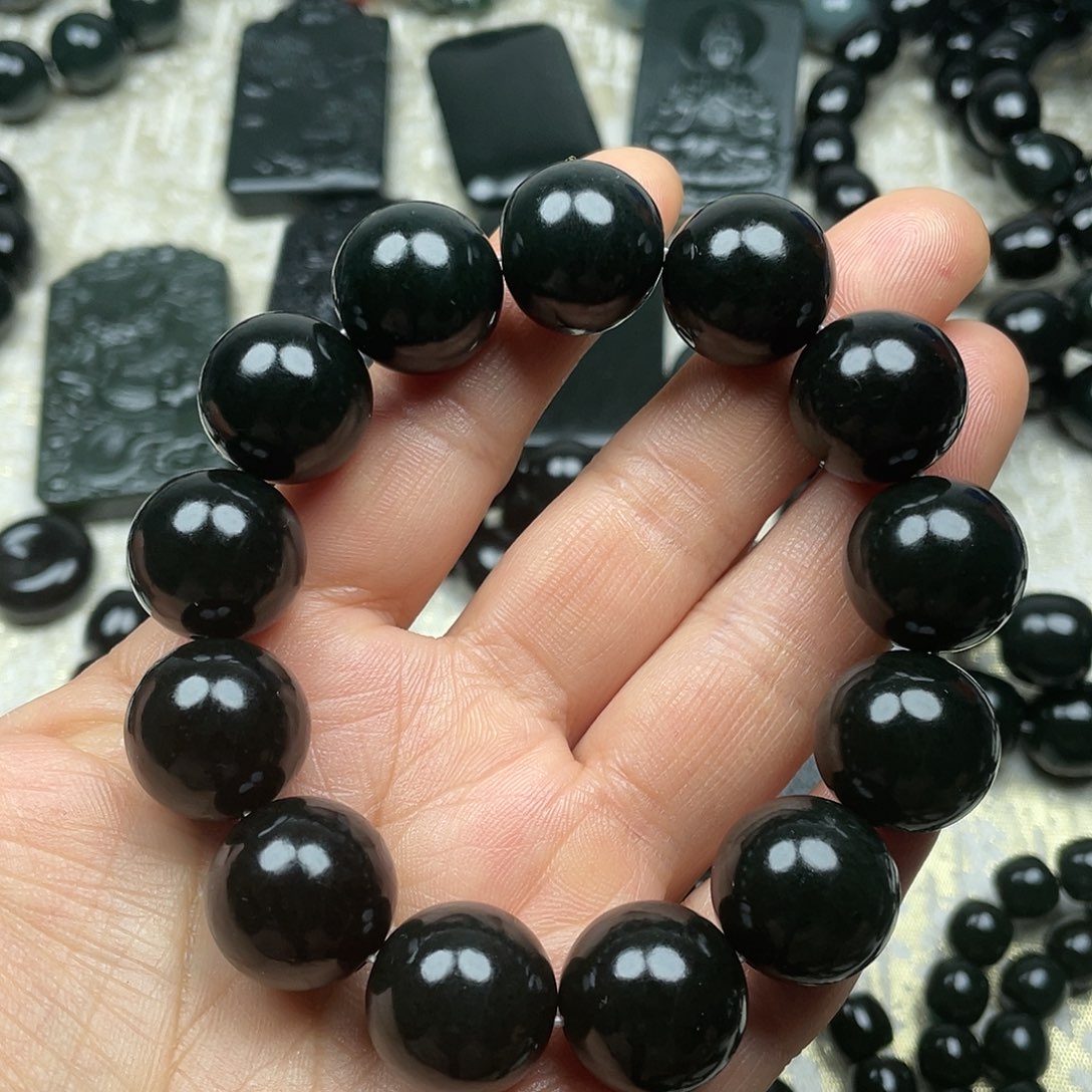 冥***星和田玉未镶嵌手链18圆