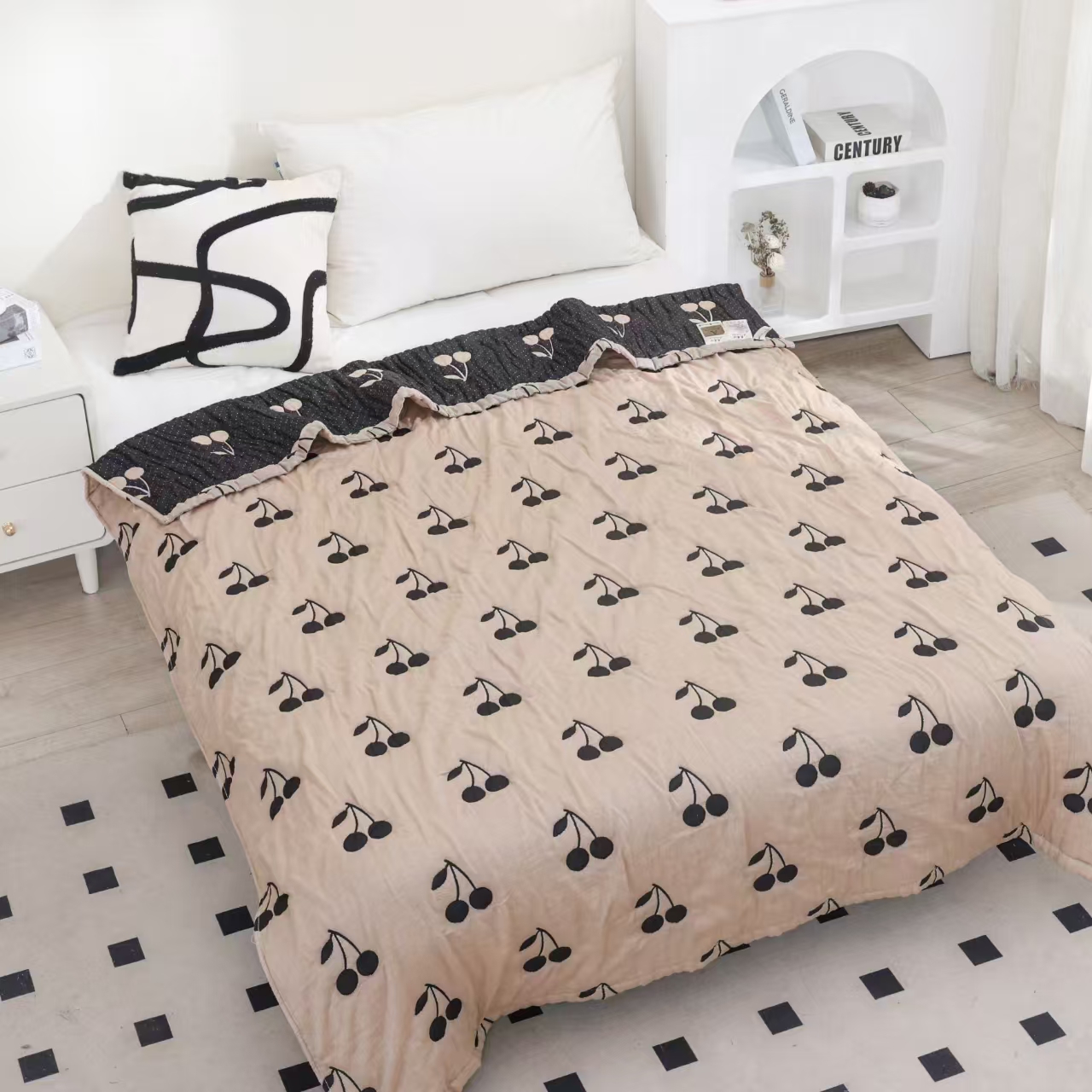 黑金樱桃150*200cmA类柔软亲肤透气春秋冬被空调被棉纱泡芙被