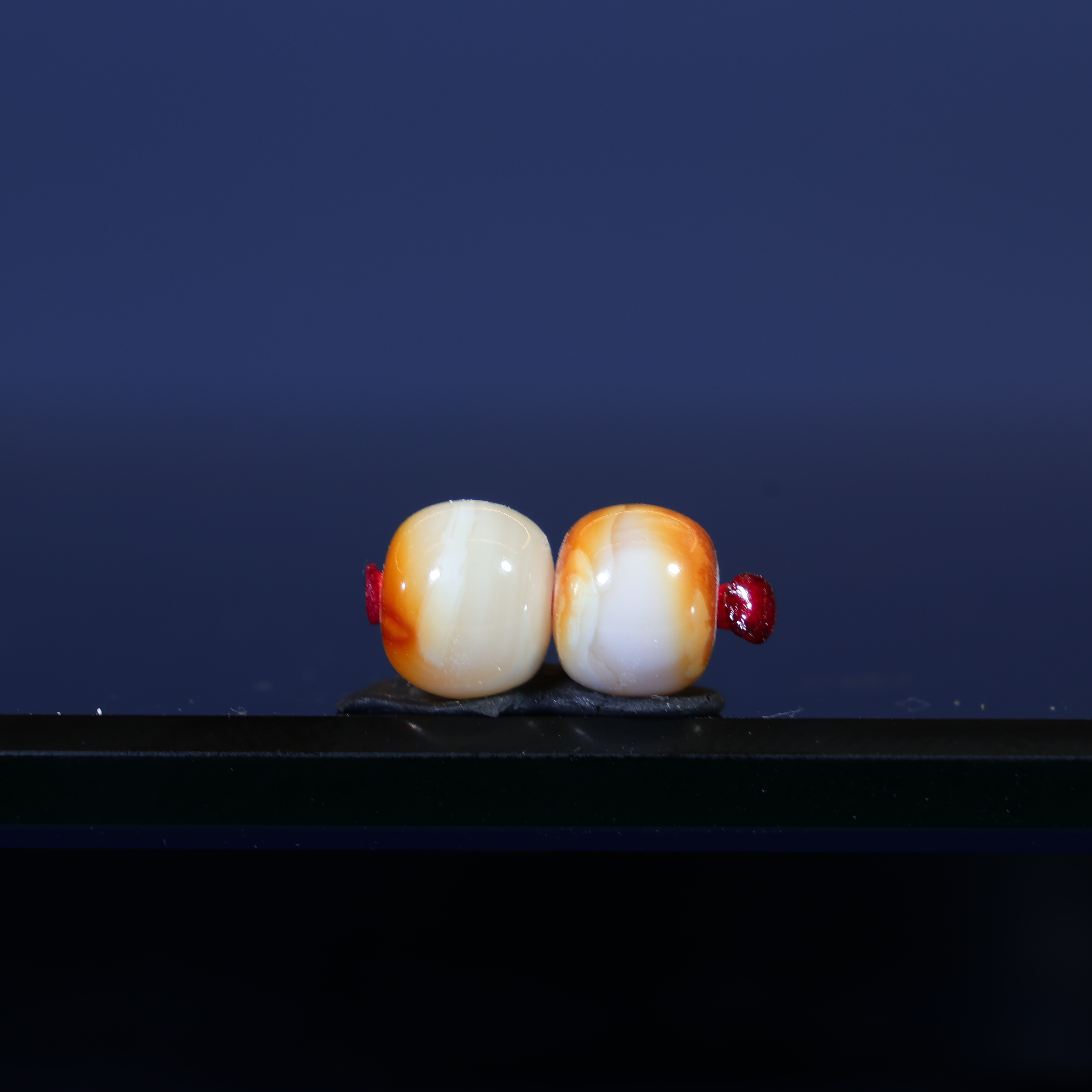 7m蜜蜡老型对珠原矿保真同料白蜡白花沁色腰珠弟子珠蜜蜡配饰C934