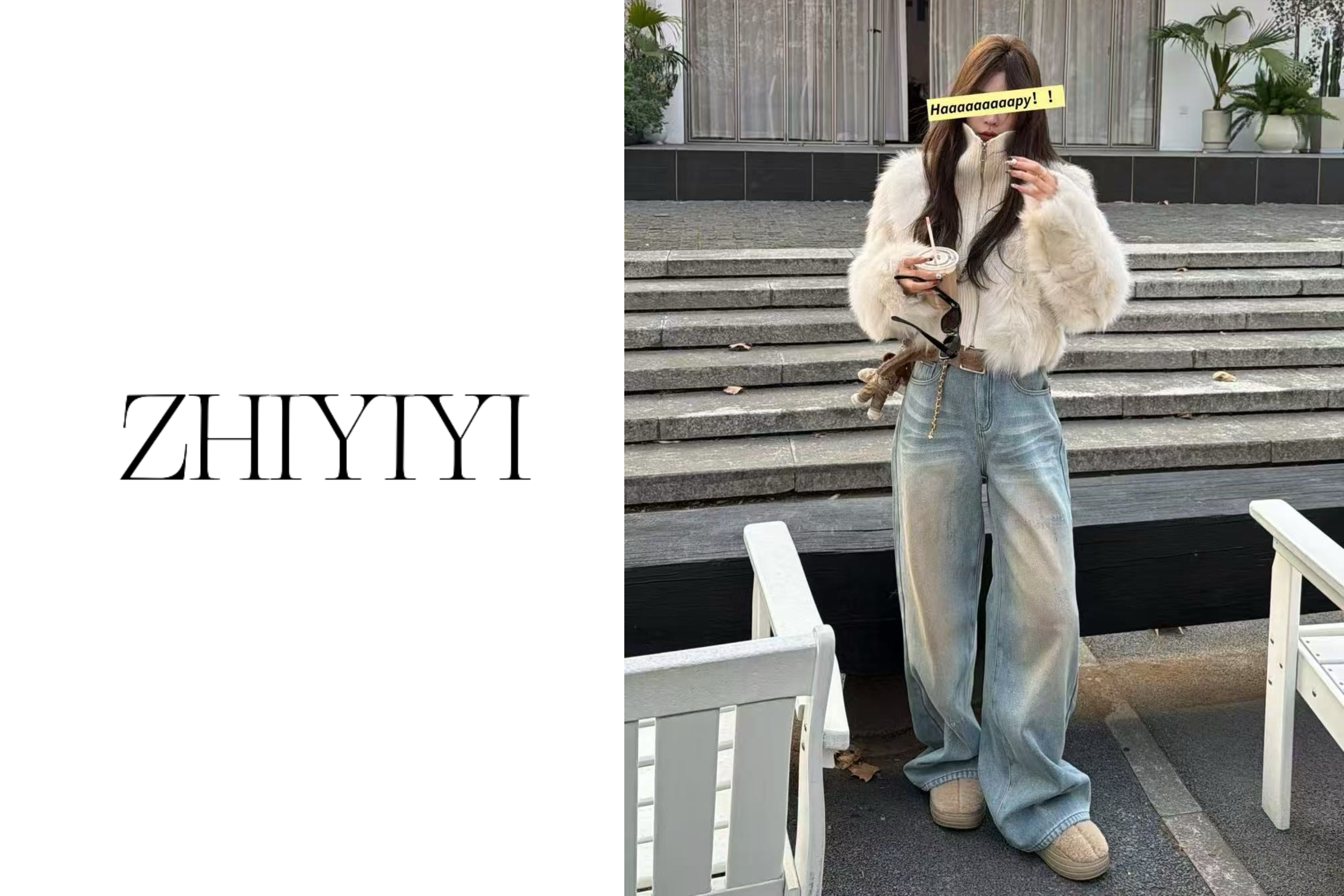 【ZHIYIYI】娟子推荐588127款加绒浅蓝韩系阔腿直筒裤