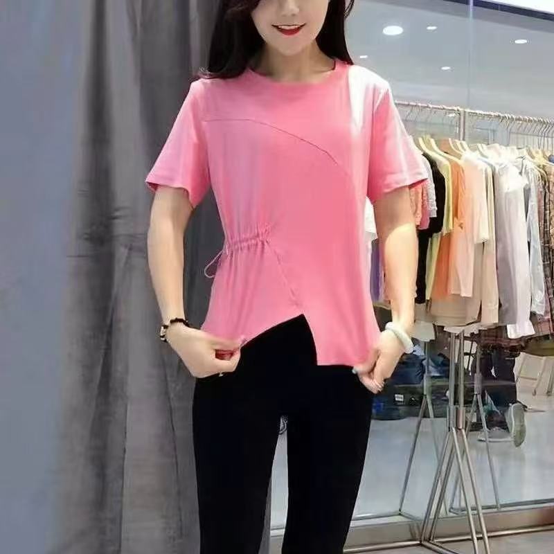 夏季修身型宽松防尘洋气T恤镂空时尚拼色短款短袖
