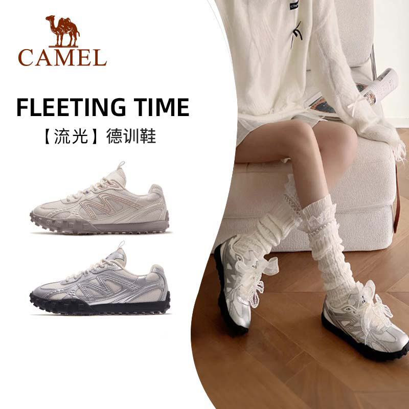 【流光】骆驼德训鞋2025新款女鞋时尚百搭板鞋银色复古芭蕾风阿甘鞋