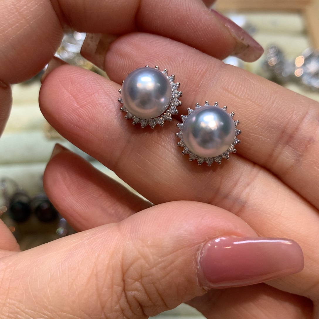 海水珍珠耳饰银S925镶嵌