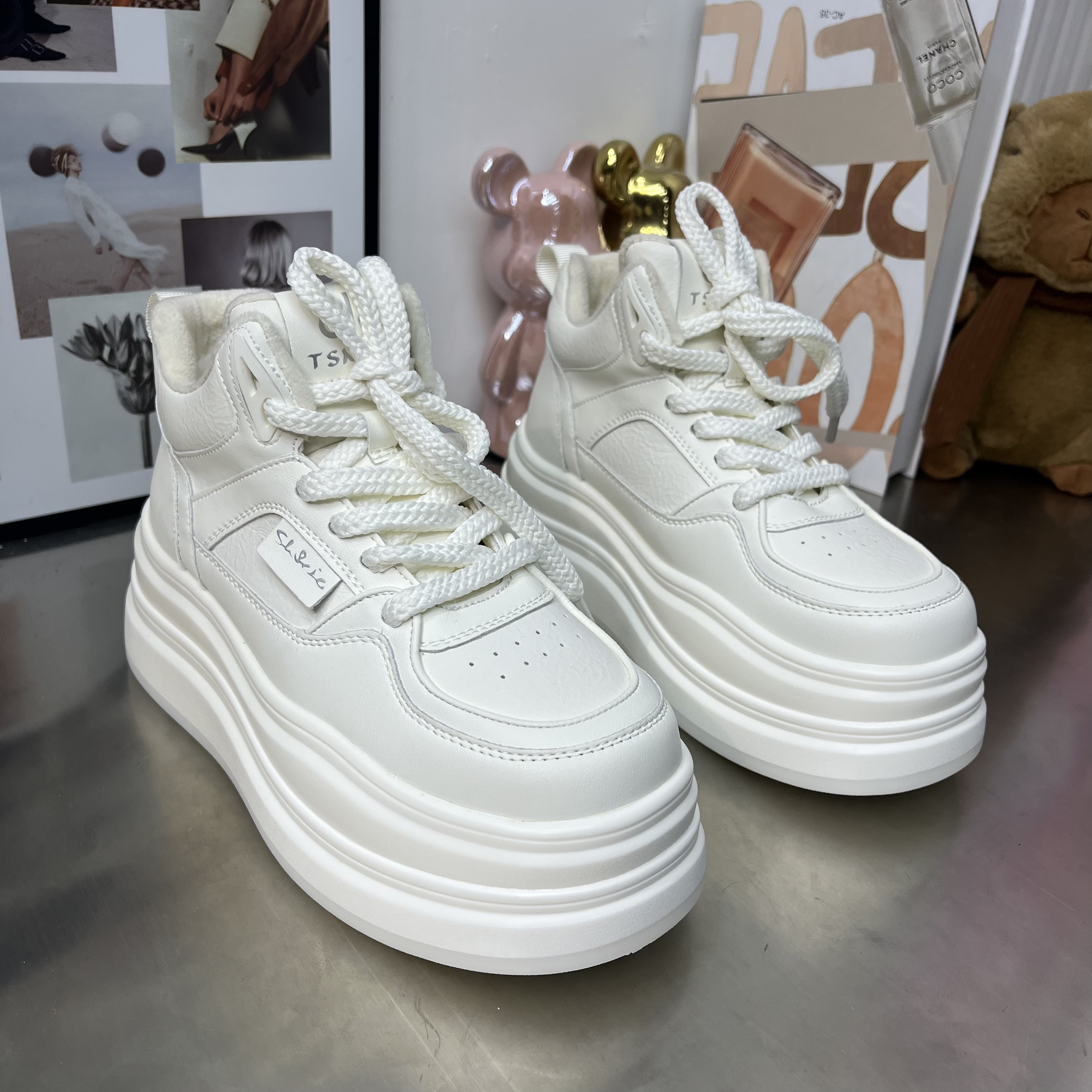 268-286高帮小白鞋秋冬季加绒厚底百搭休闲运动板鞋