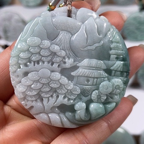 翡翠颈饰未镶嵌山水两面工福利