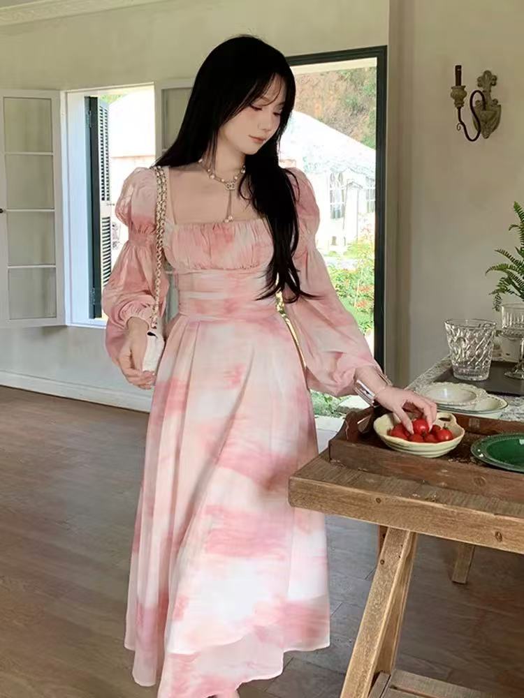 夏天甜辣小个子减龄长袖大码连衣裙