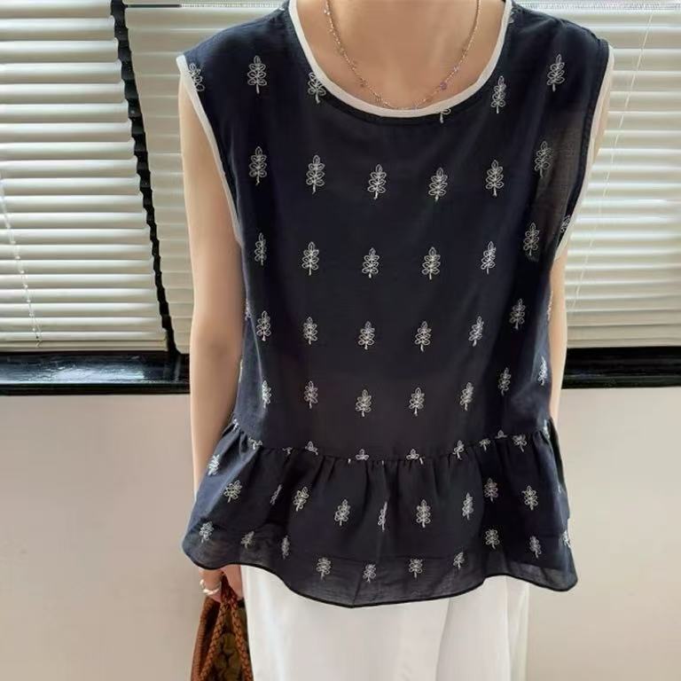 （8102无袖衬衫）设计感树叶印花衬衫57/62