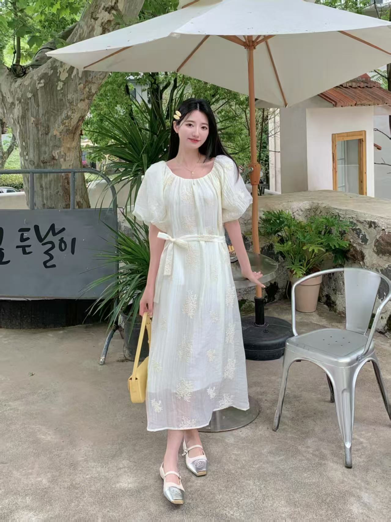 法式甜美刺绣超仙裙子女夏季2025新款时髦减龄气质长款连衣裙H075