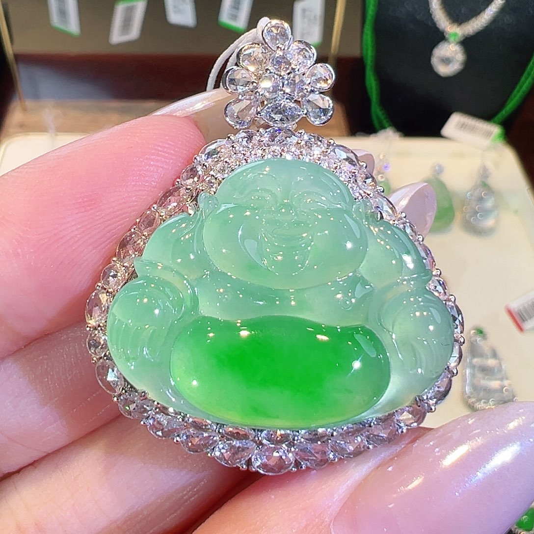 翡翠18K金镶嵌吊坠(不含链)翡翠