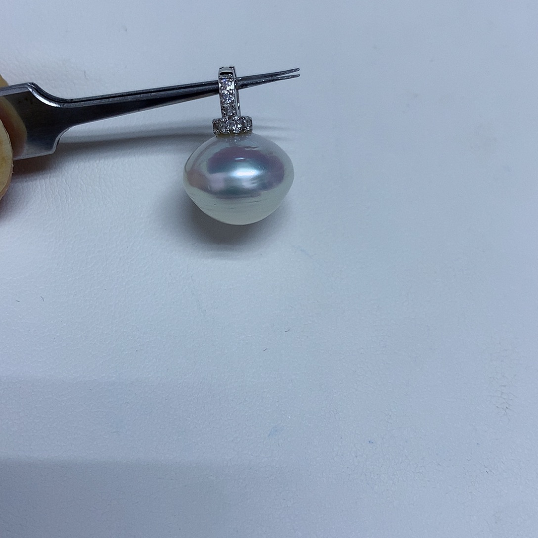 银S925镶嵌海水珍珠吊坠(不含链)13-14