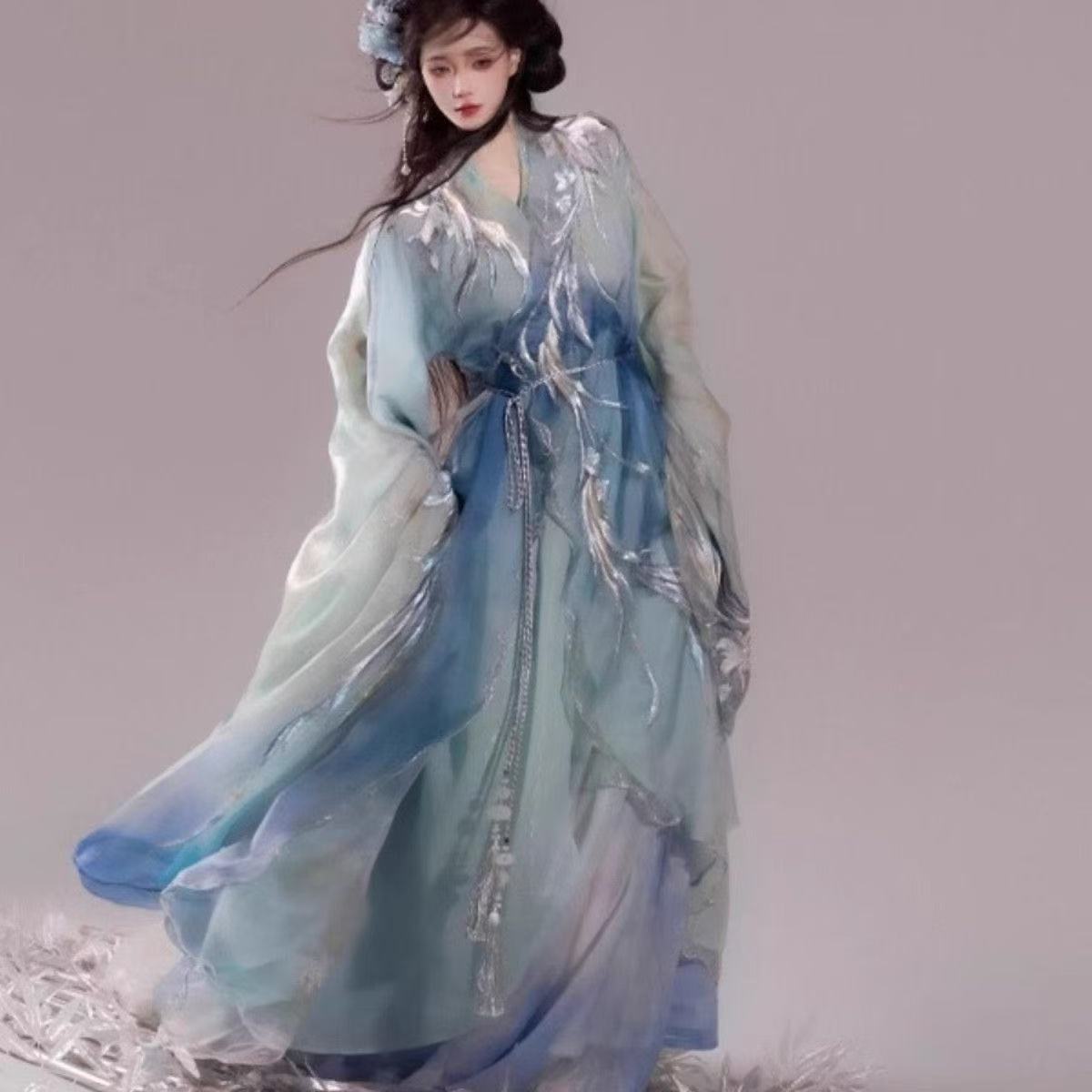 新品【万灵谷】汉服战国袍魏晋制交领齐腰刺绣大袖襦裙超仙古装春夏