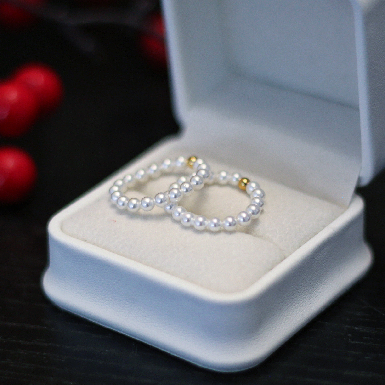 【呦呦】3-4mm正圆小米珠戒指百搭（发2个）贝