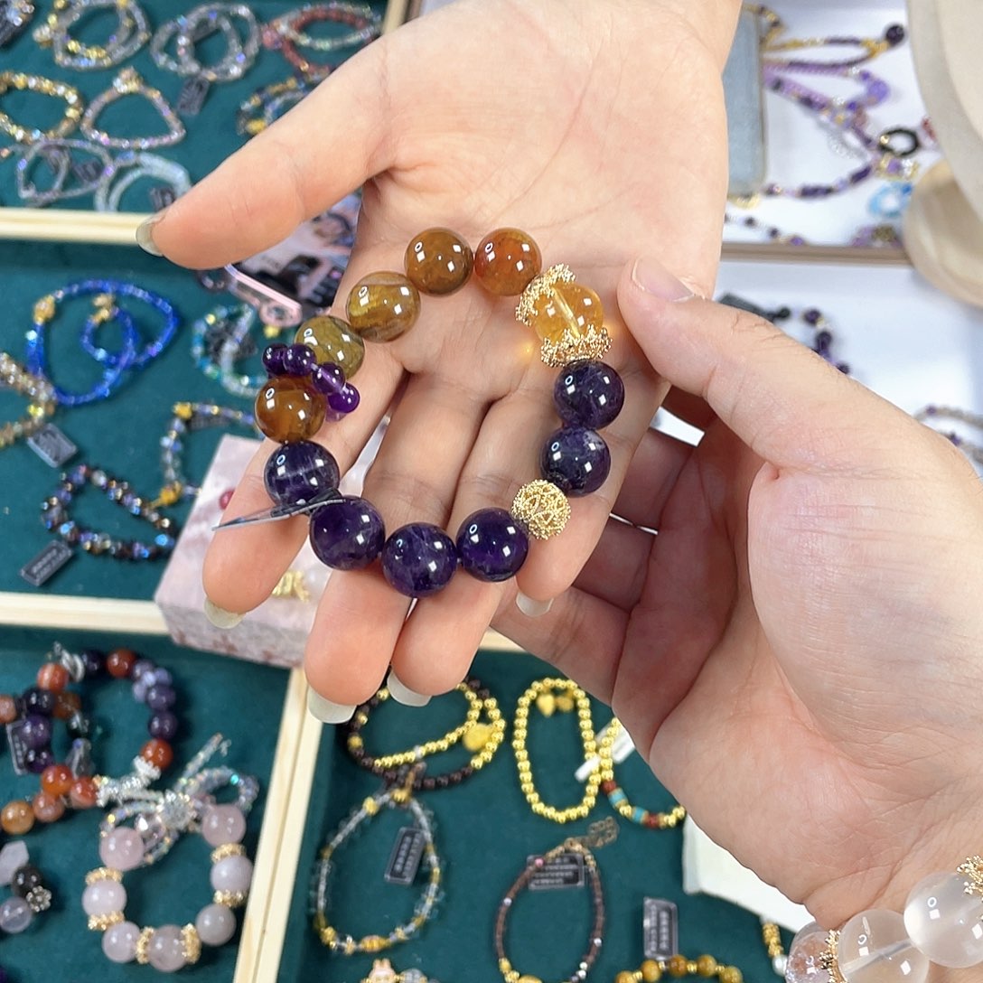 水晶手链银S925镀金镶嵌