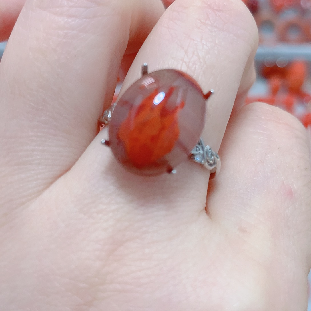南红玛瑙戒指银S925镶嵌