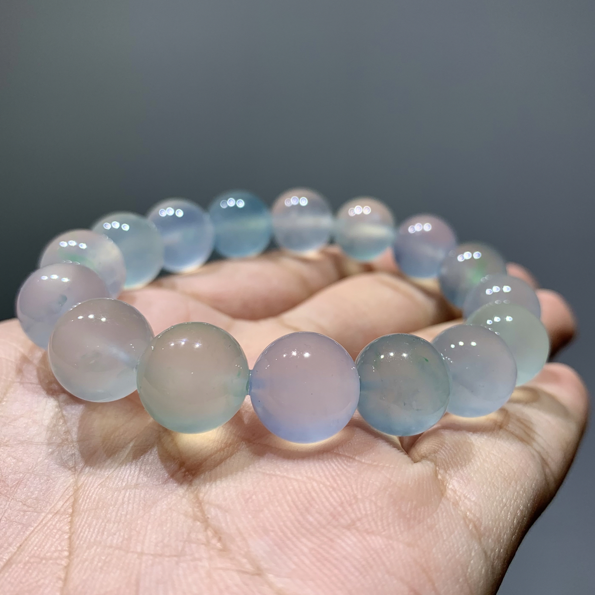 收藏毕业级玻璃种淡彩多宝马卡龙颗颗起钢光卡12.3-12.5mm