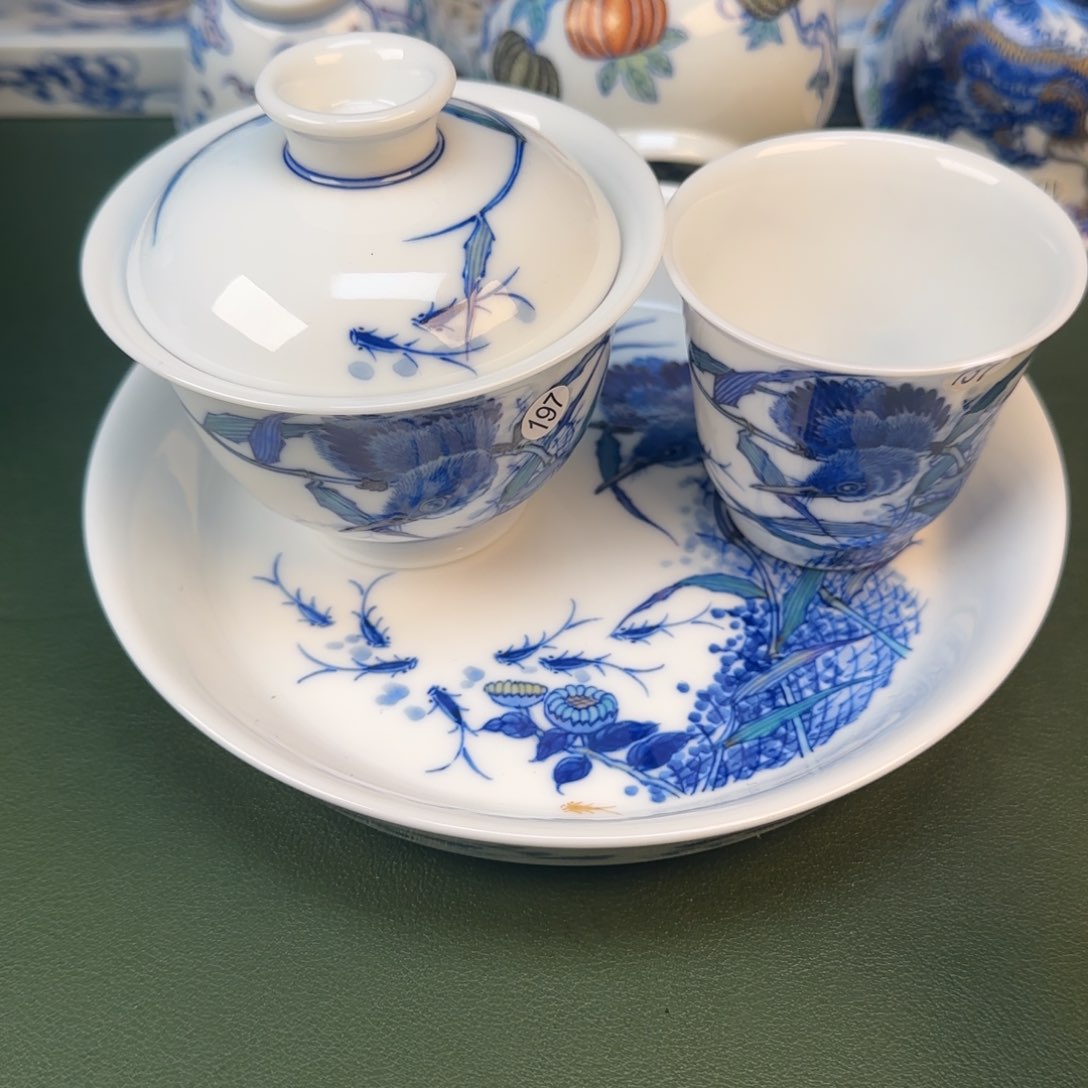 彦祖纯手工手绘茶具单翠三件