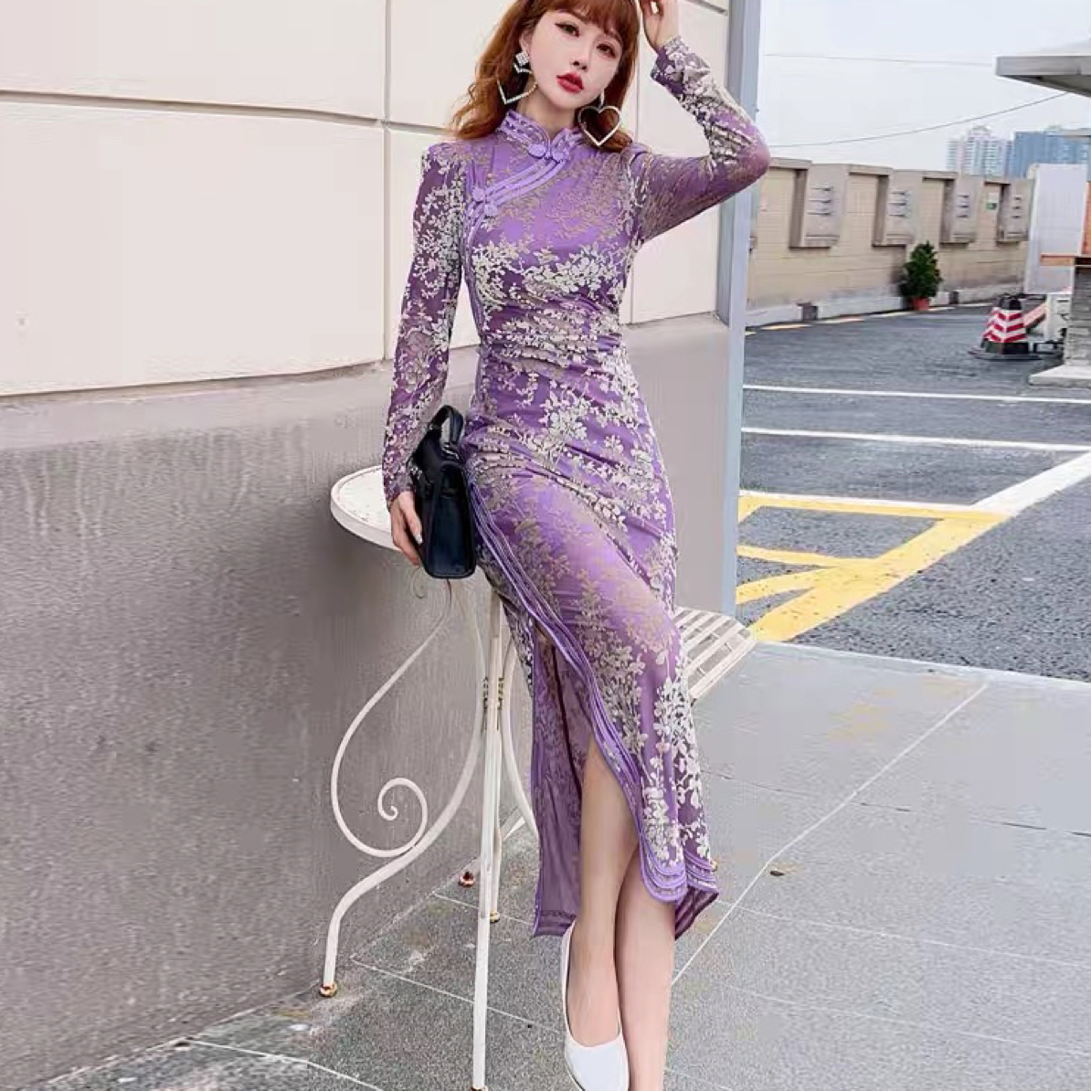 61180-B2-4-6新中式显身材改良旗袍年轻款高端气质显瘦长袖连衣裙