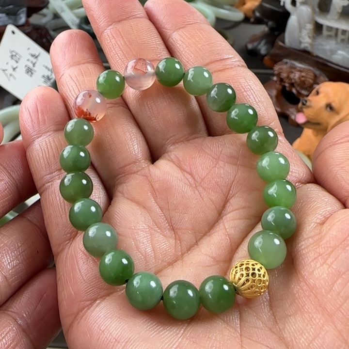 和田玉手串银S925镶嵌卡8