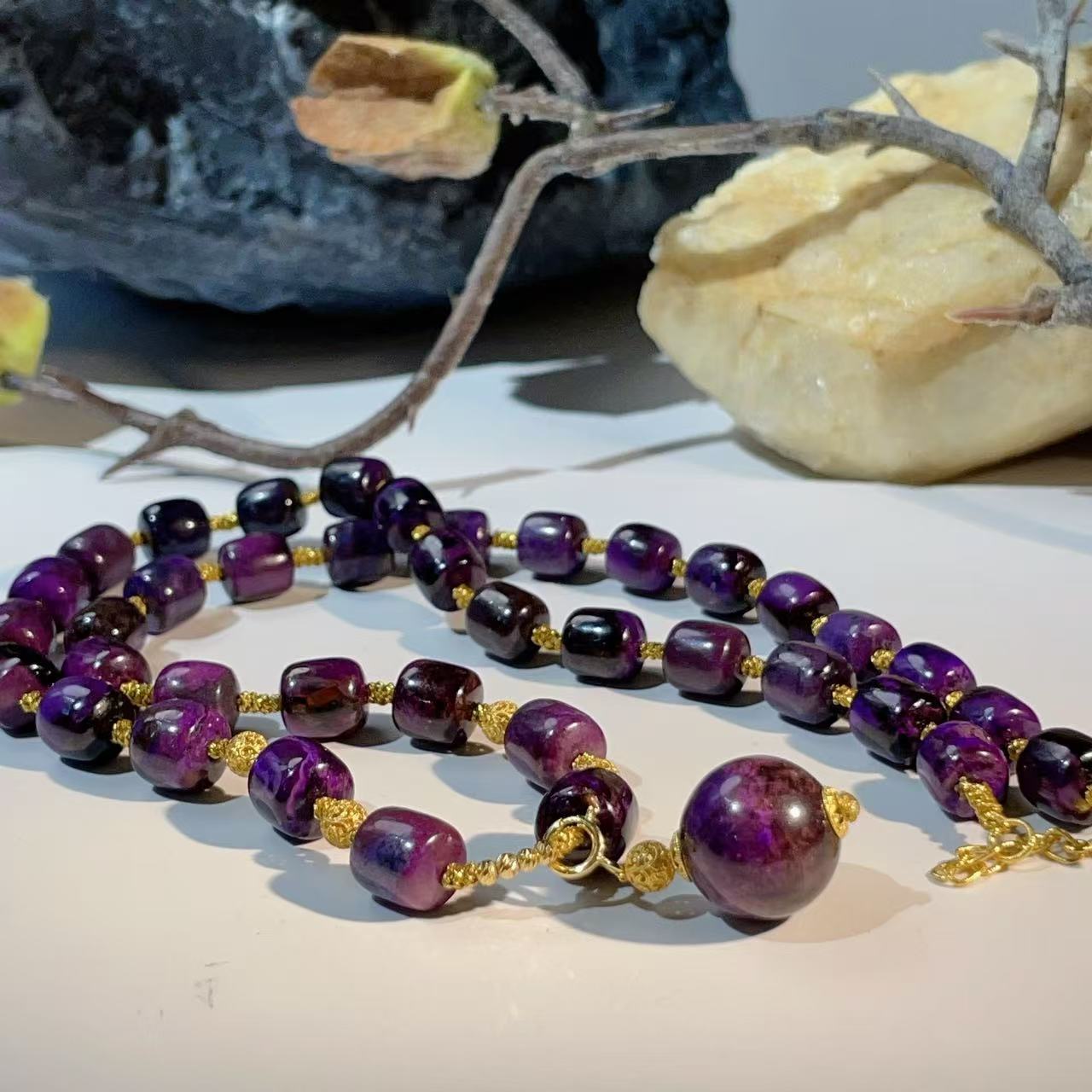 舒俱来桶珠皇家紫圆珠吊坠项链18k/46cm/6.5mm-7.5mm/AZB3816