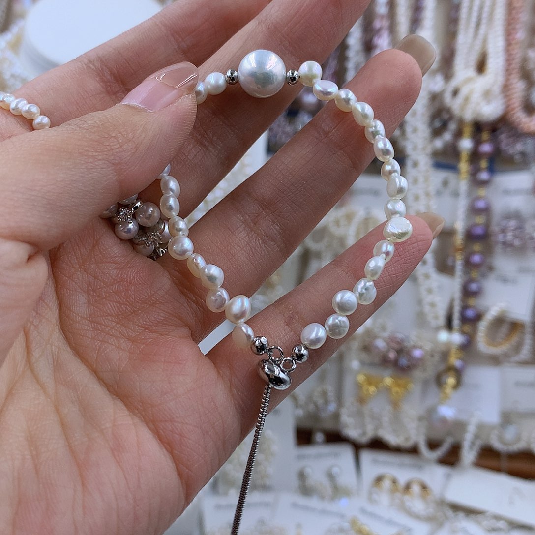 项链银S925镶嵌淡水珍珠