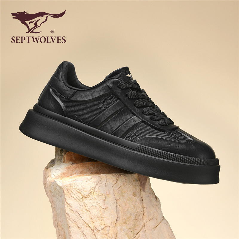 七匹狼男鞋秋季新款时尚百搭休闲板鞋男士厚底增高防滑耐磨工装鞋