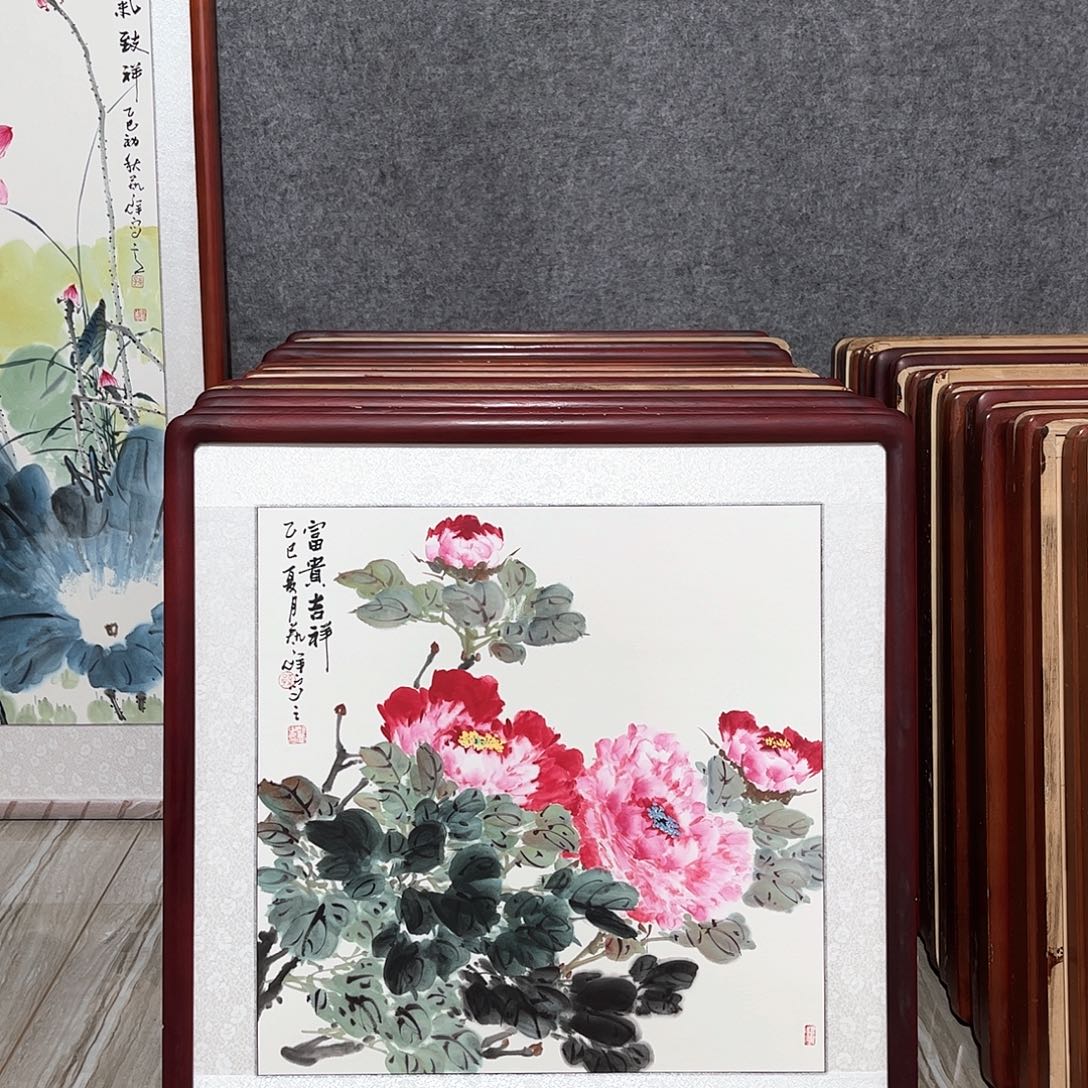 国画书画作品带框63×63