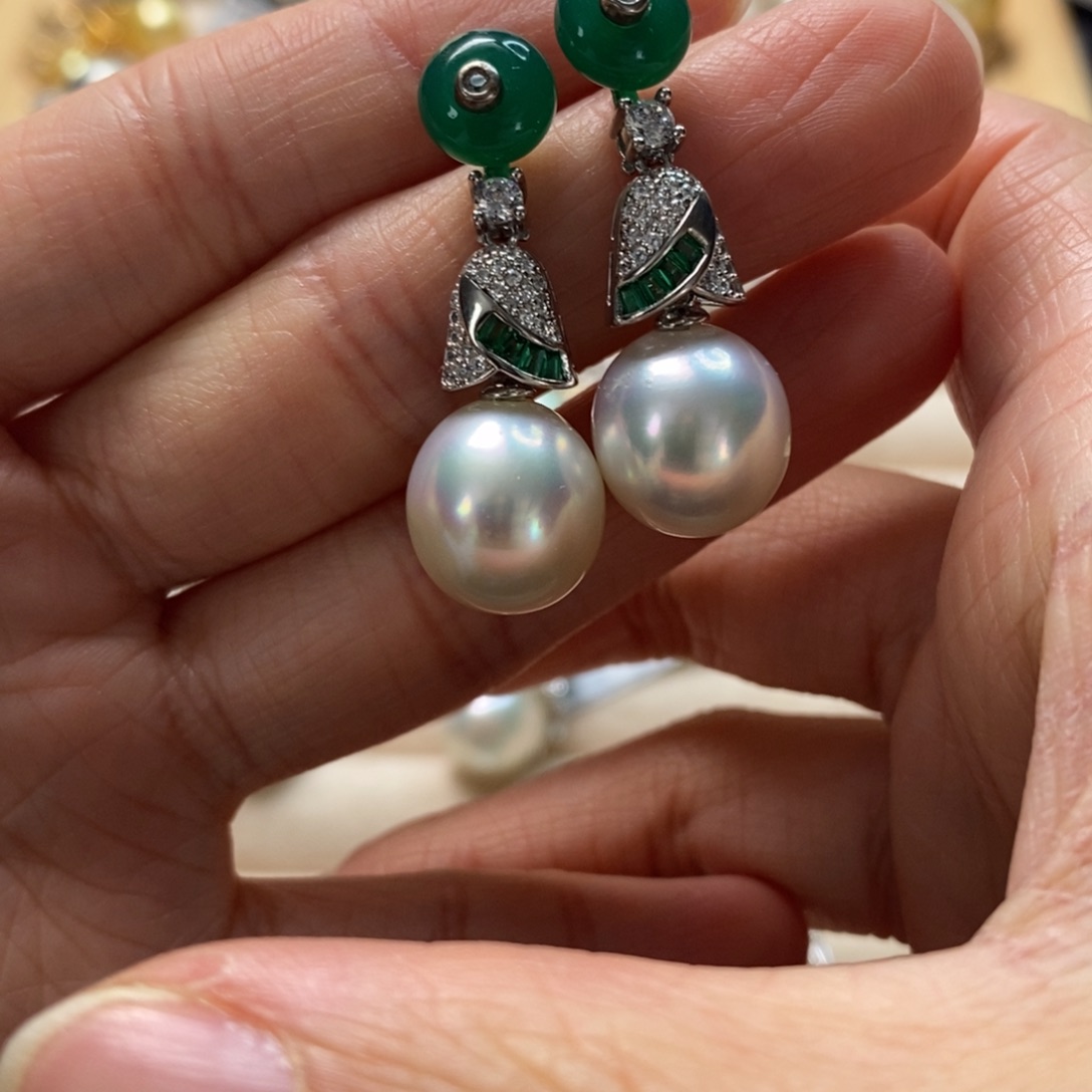海水珍珠耳饰银S925镶嵌