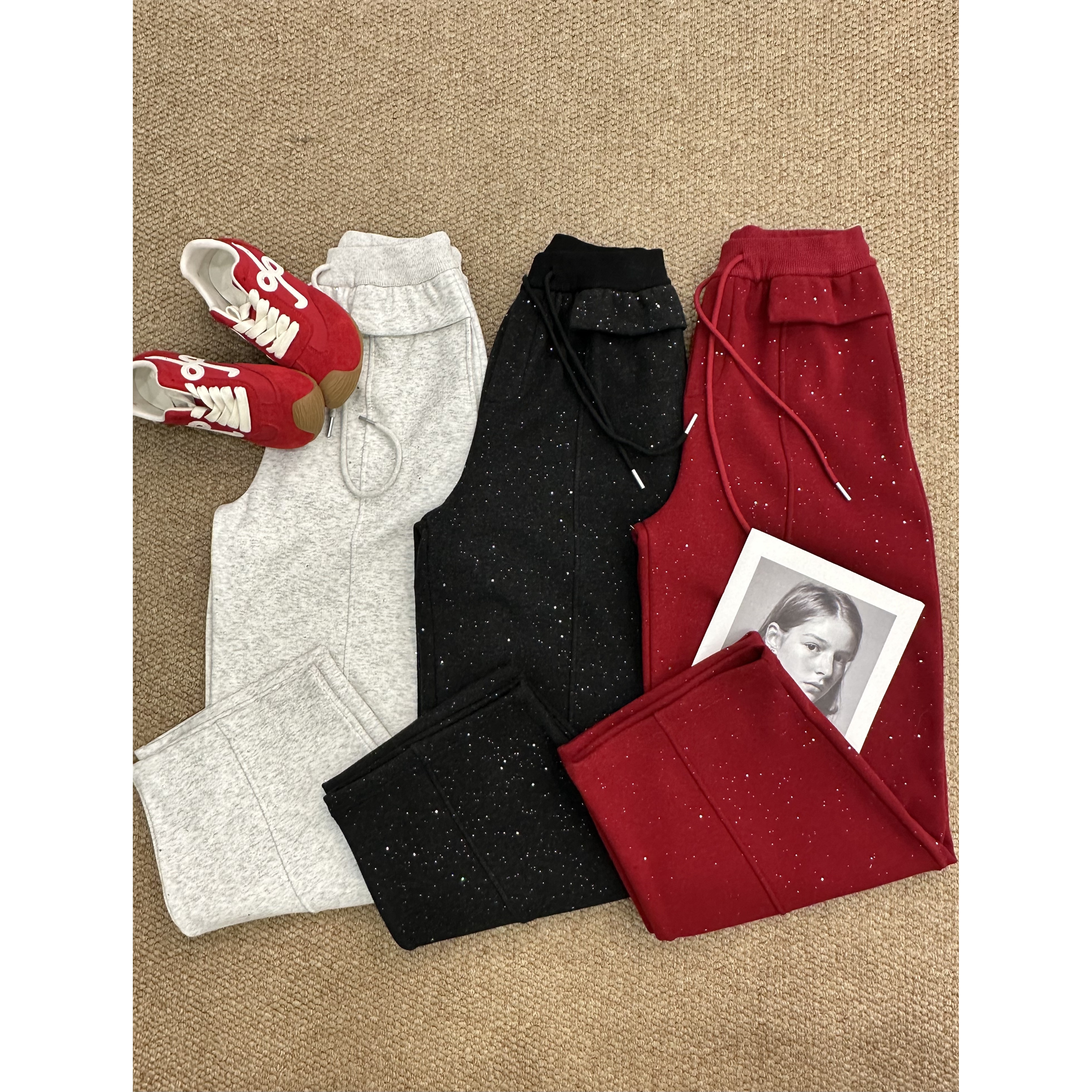 【满天星裙摆拼接抽绳裤】秋冬设计感裙摆拼接高腰弯刀裤DF372