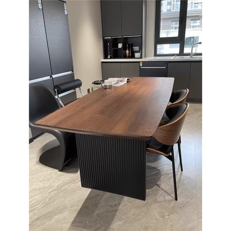 北欧全实木黑胡桃木餐桌长方形家用极简书桌大板长桌