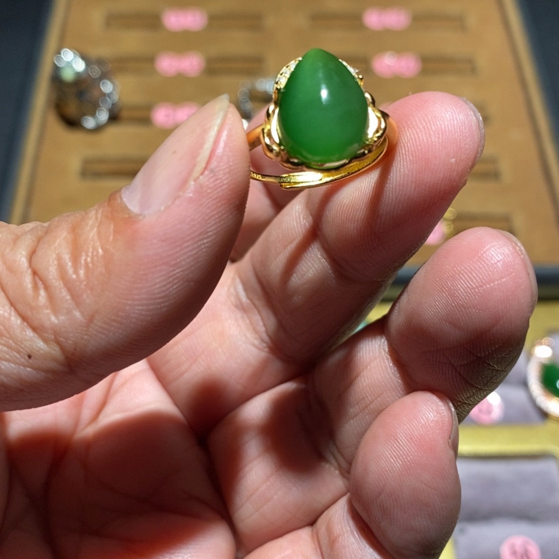 和田玉（碧玉）戒指银S925镶嵌
