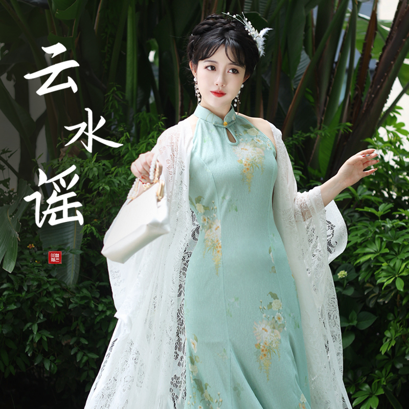 听月小筑【云水谣】原创女春夏旗袍连衣裙无袖显瘦新中式鱼尾裙