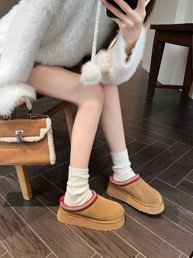 （门店直发）桑坡冬季上新一脚蹬女士雪地靴厚底保暖防滑民族风