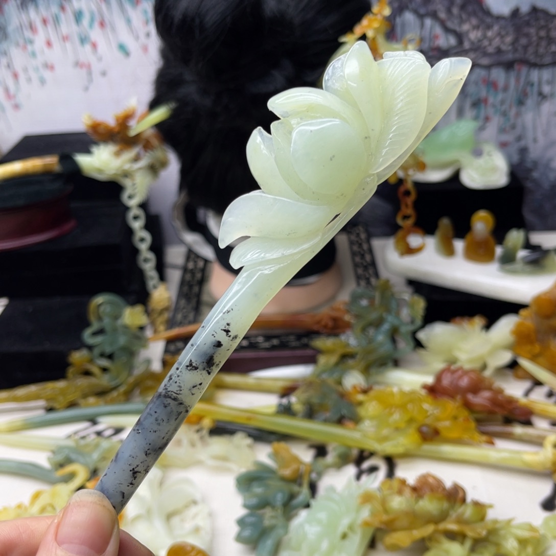 【闪购商品】蛇纹石玉发饰合金