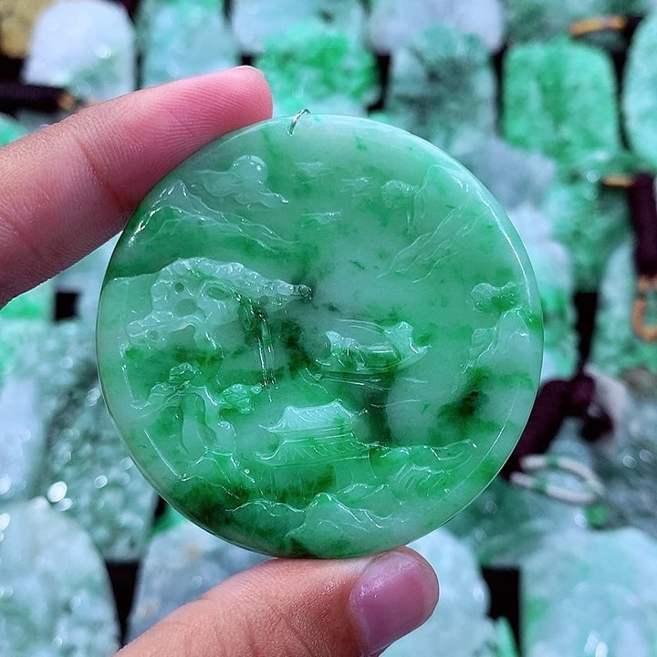 天然A货翡翠山水牌