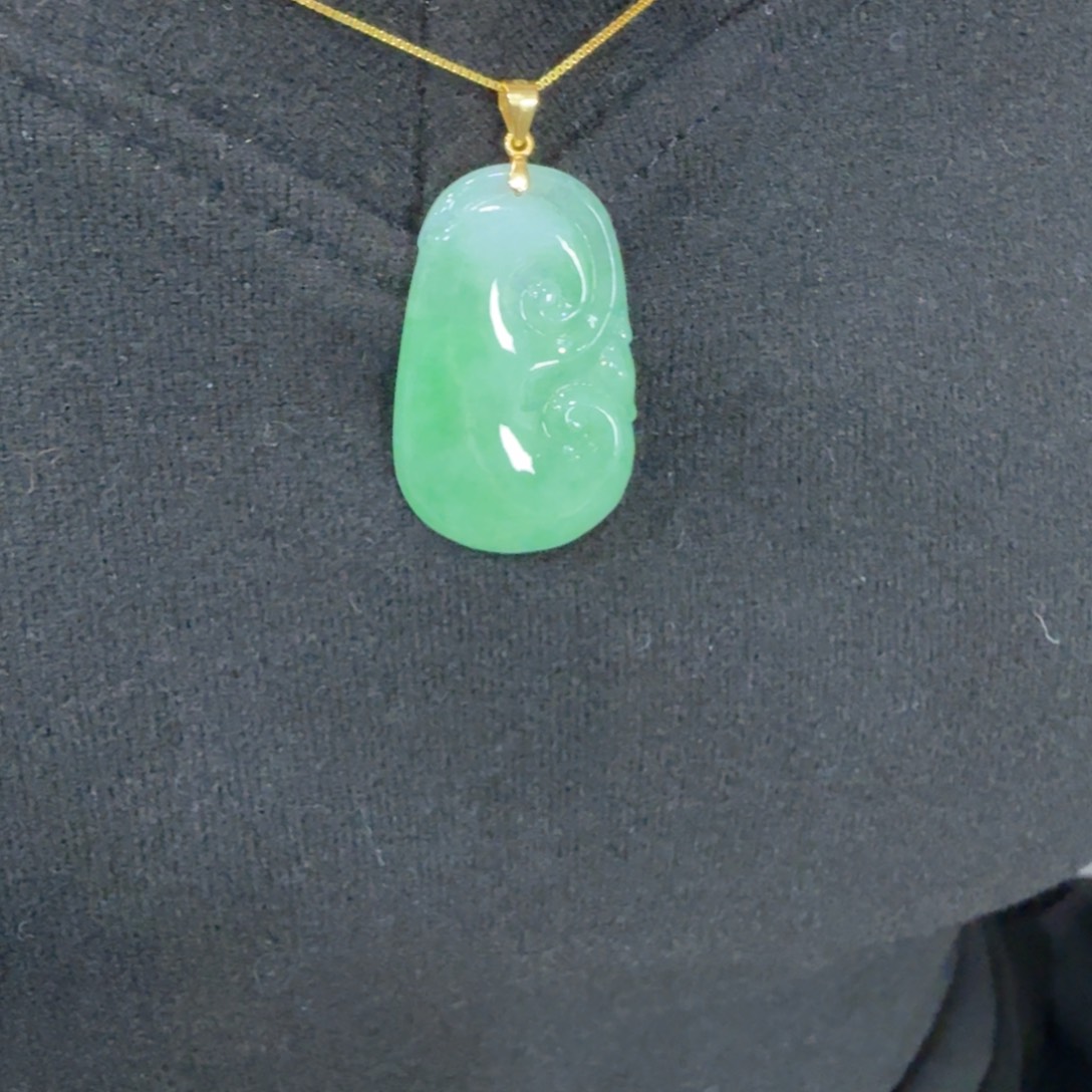 翡翠吊坠(不含链)银S925镶嵌如意