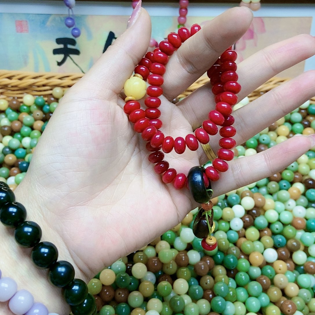 菩提根/象牙果吊坠荷红色成品