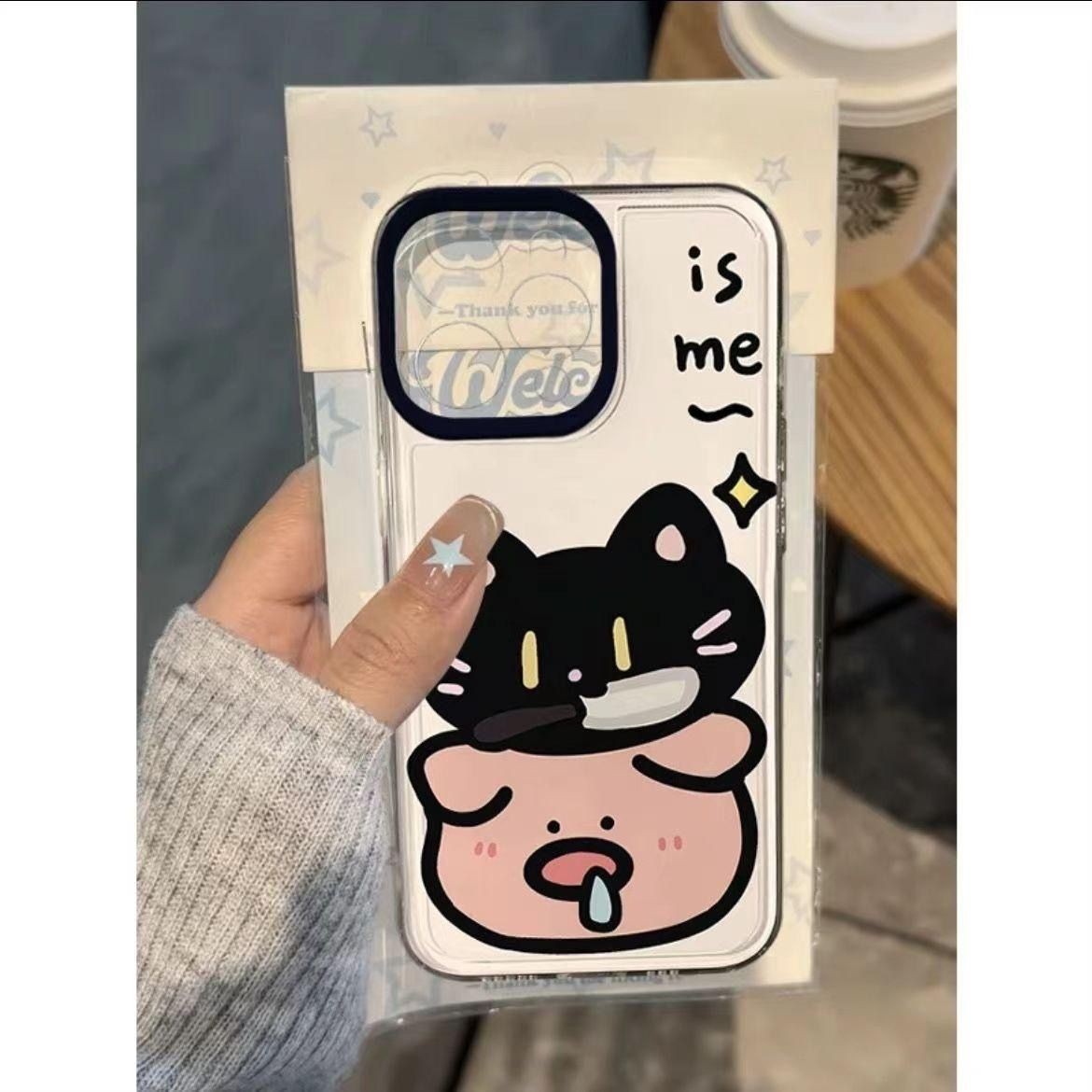 粉猪猫咪适用苹果14PROMAX手机壳iPhone15趣味13透明12软壳11卡通