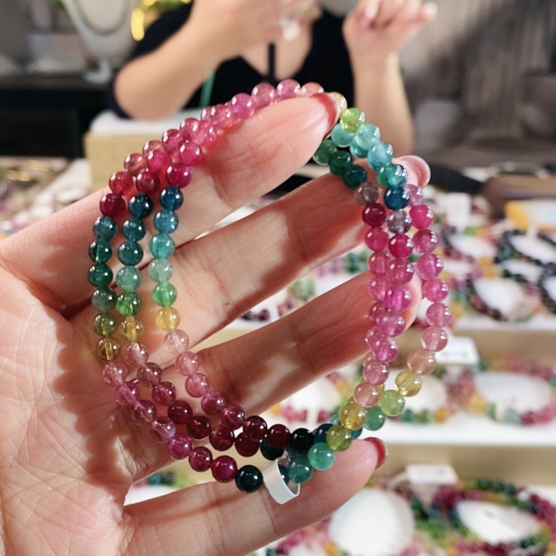 碧玺手链足金镶嵌G2353三圈颜色微差