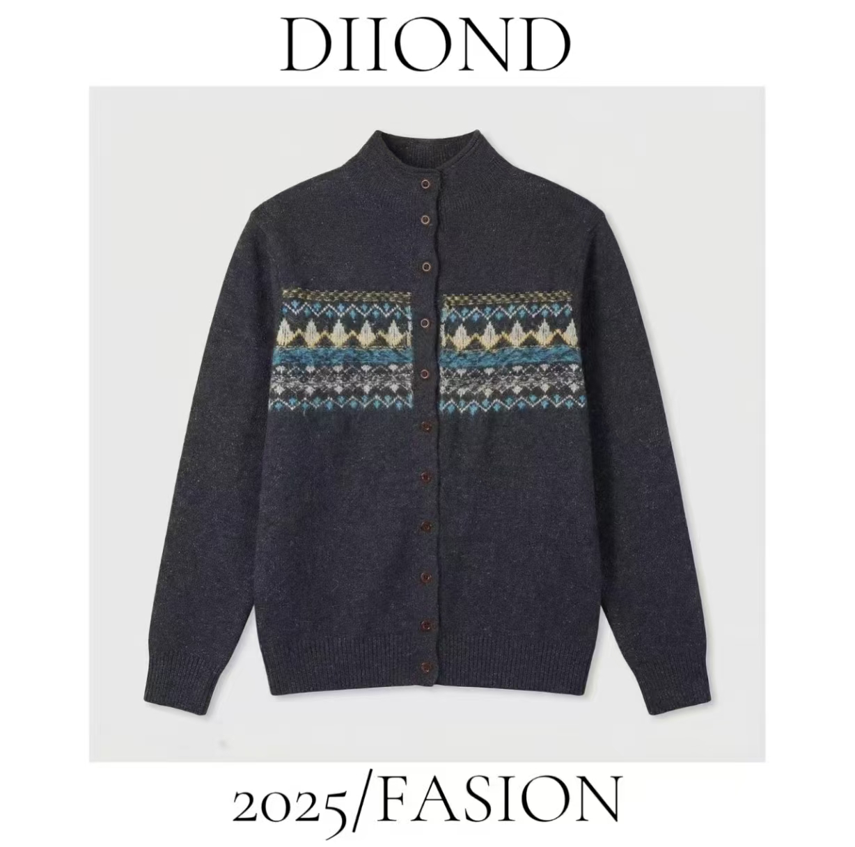 [ 星闪蓝莓 ]高级复古提花"北欧定制"气质氛围感开衫毛衣A687