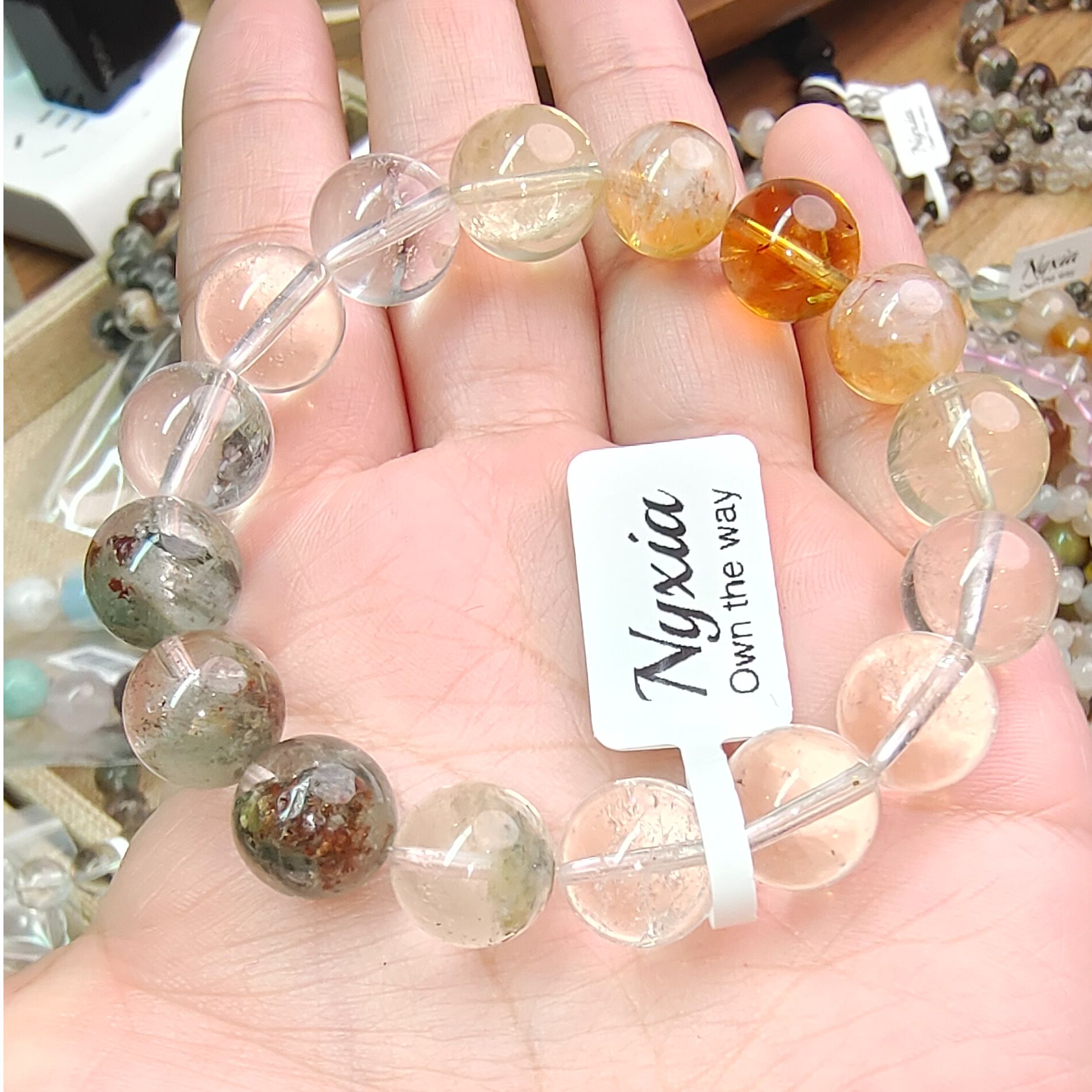 幽灵黄水晶黄胶花白水晶手串