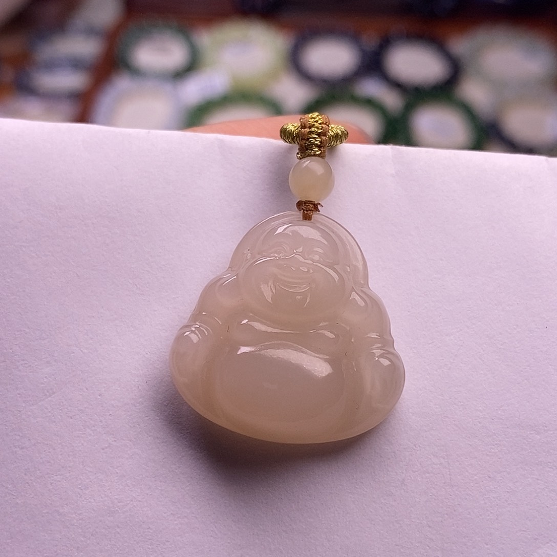 颈饰未镶嵌和田玉老坑料浓红粉佛公吊坠