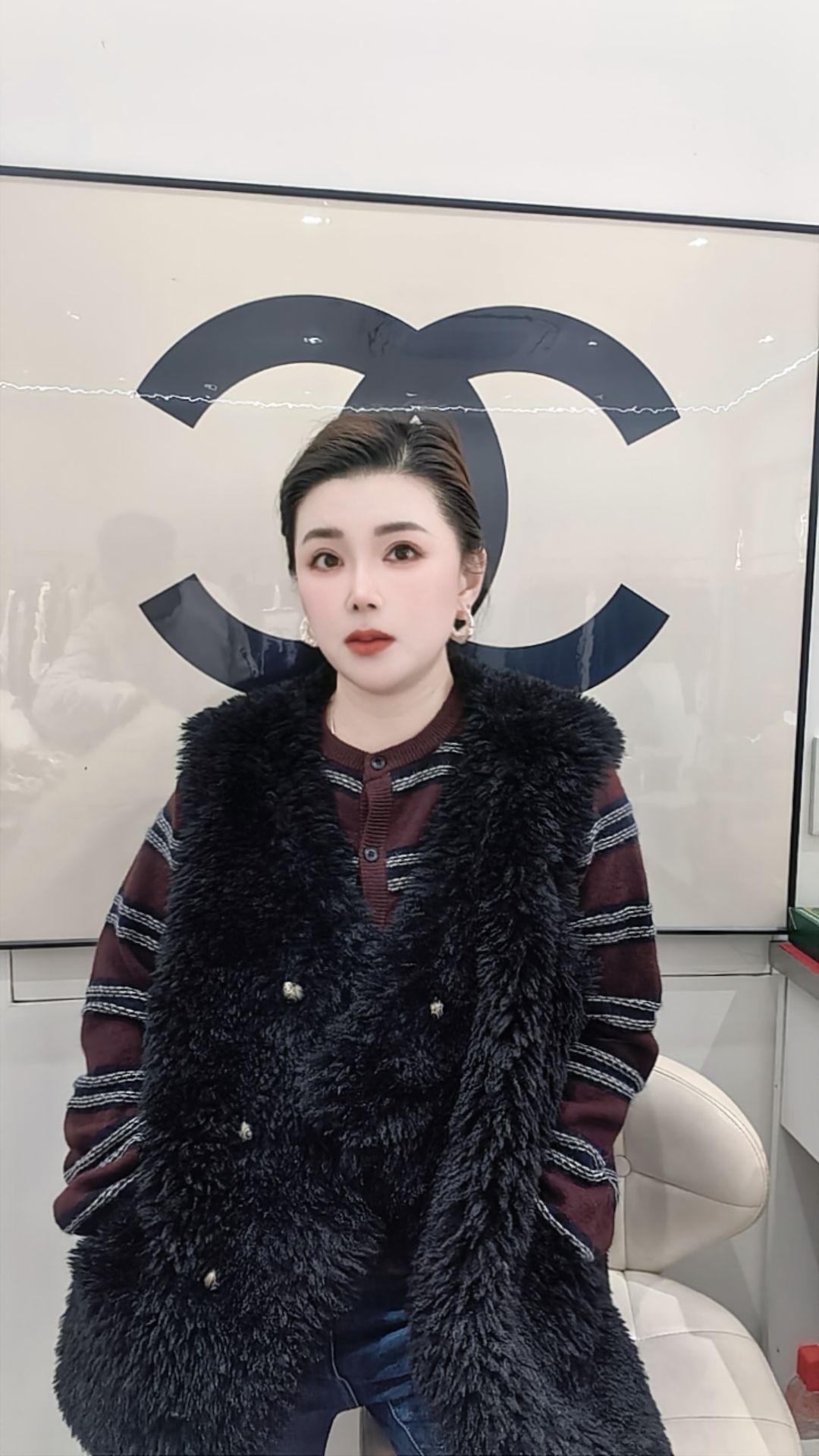 法式V领中长款圆领工字型款马夹短款毛领气质轻奢