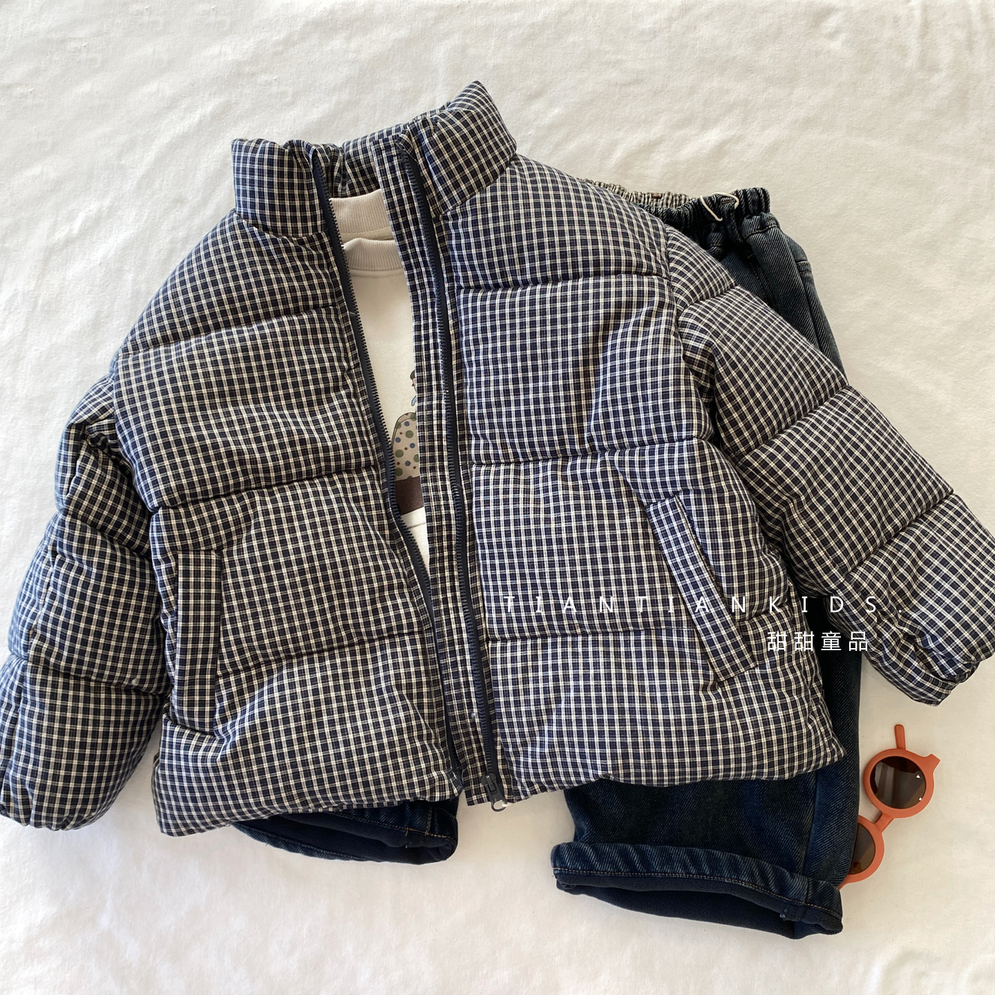 儿童韩版立领格子棉衣新款男童秋冬贴标夹棉厚外套女童洋气棉服潮