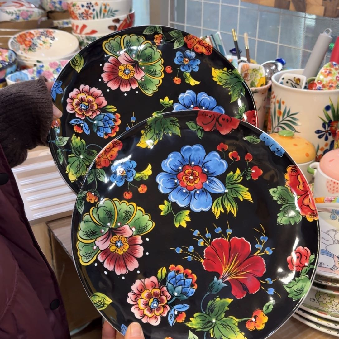 陶瓷11英寸黑奥克盘子两只看图