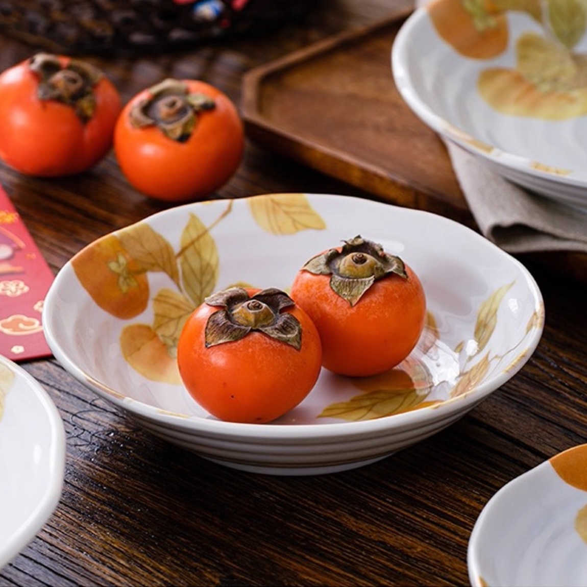 日本进口餐具钵碗家用创意陶瓷手绘日式菜碗黄彩柿子釉下彩田园风