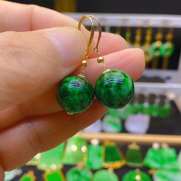 翡翠耳饰18K金镶嵌耳坠