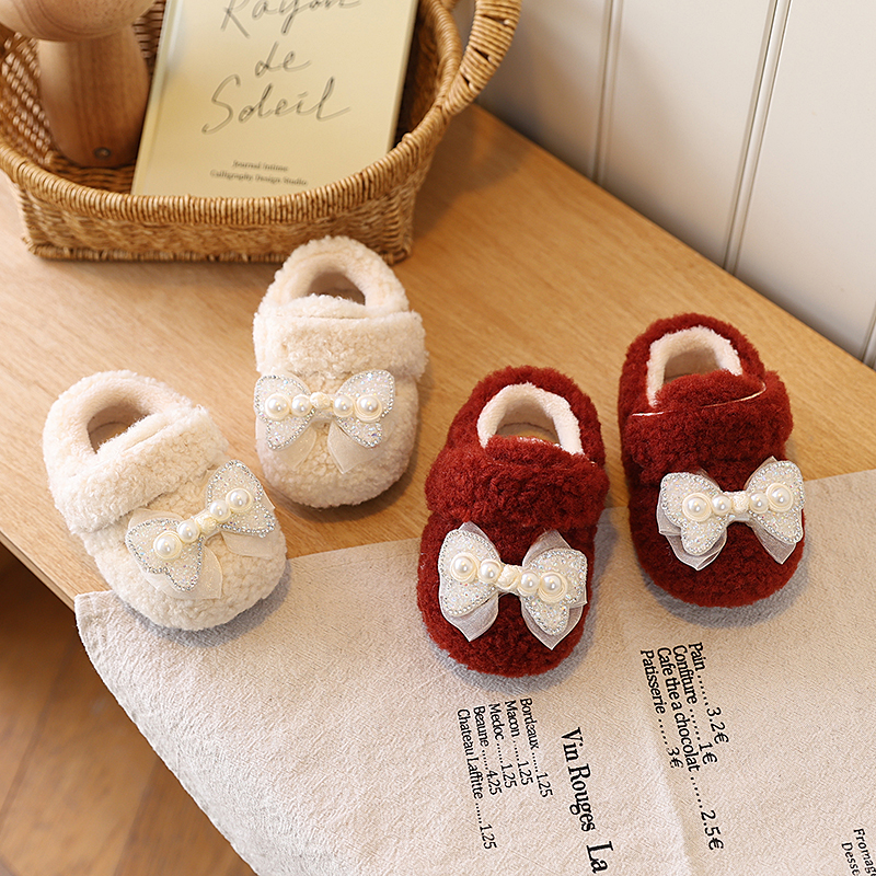 公主宝宝加绒女魔术贴新年鞋红色新中式棉鞋防滑毛毛鞋冬季外穿