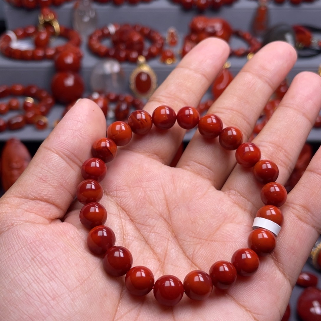 南红玛瑙未镶嵌珠宝奇石单圈8mm