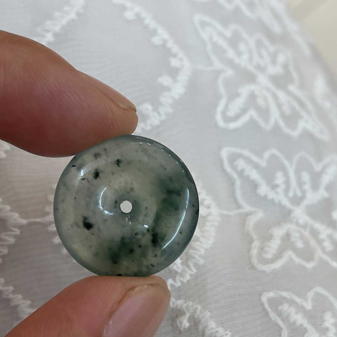 翡翠A货平安扣飘花灵动优美复古仿古通透尺寸卡20mm