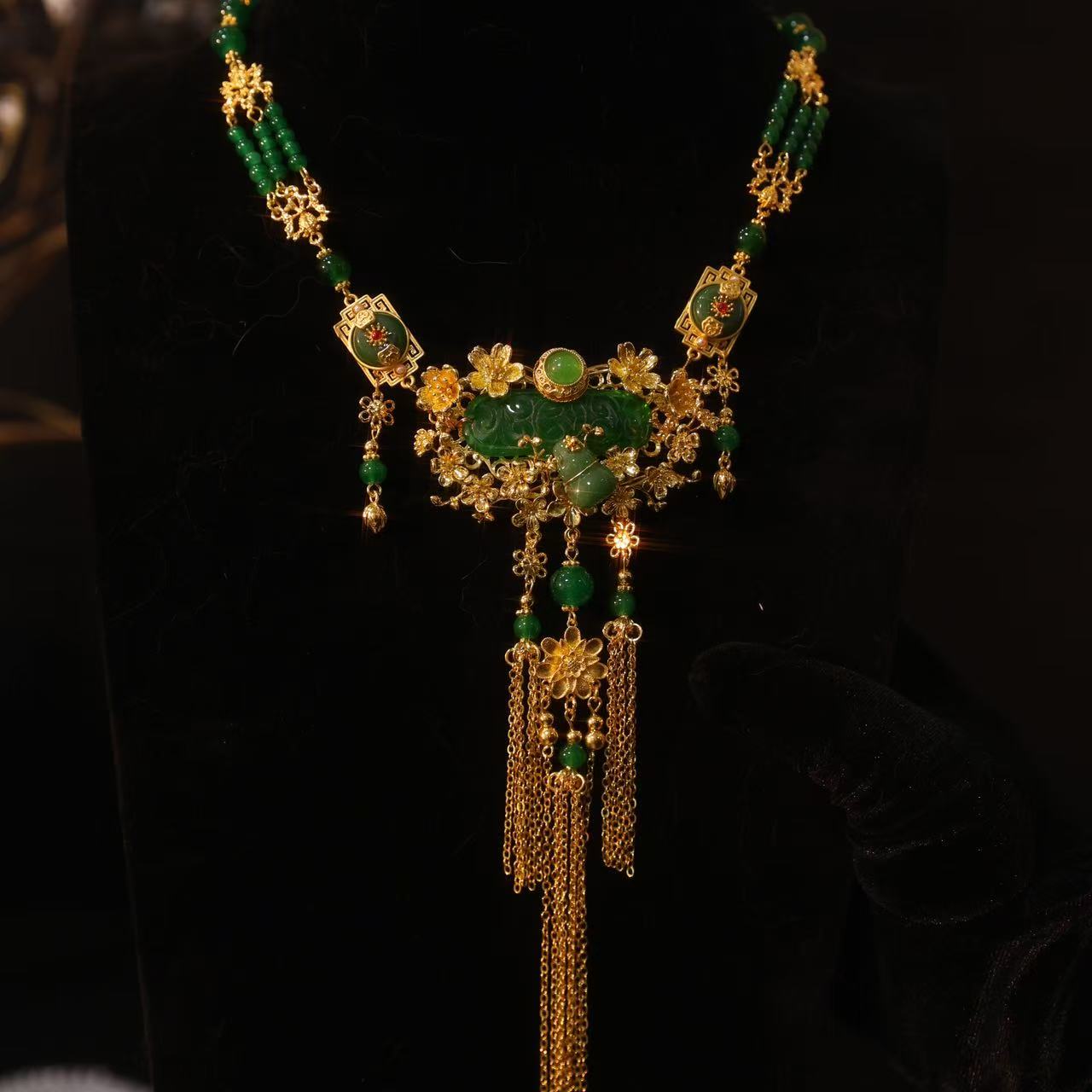 铜合金玻璃吊坠 ete新娘饰品金绿项链新中式秀禾龙凤褂配饰11945